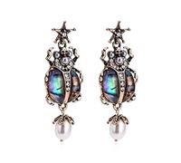 Boucles d'oreilles pendantes uniques en forme de scarabée - Style vintage - Pour femme, Acier inoxydable Perle, Perle Cristal