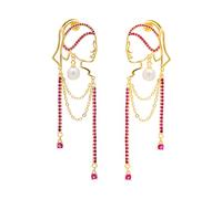 Boucles d'oreilles pendantes uniques en forme de visage abstrait pour femme et fille - Avec strass et pampilles délicates - Bijoux tendance - Longues boucles d'oreilles légères, Cuivre