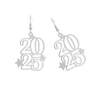 Boucles d'oreilles pendantes uniques et creuses en forme de chiffre 2025, légères et faites à la main, accessoires pour le Nouvel An, accessoires de mode pour un usage quotidien, taille unique, Comme