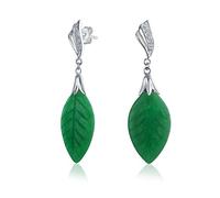 Boucles d'oreilles pendantes vertes en forme de feuille sculptée inspirées des Amérindiens, bijoux western pour femmes en argent sterling .925