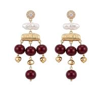 Boucles d'oreilles pendantes vintage avec perles baroques et perles rouge vin