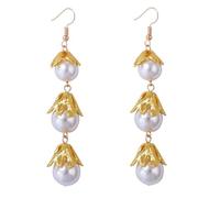 Boucles d'oreilles pendantes vintage en forme de fleur pour femme, boucles d'oreilles dorées avec perles, bijoux élégants pour mariage, fête, bureau, accessoires de la Renaissance