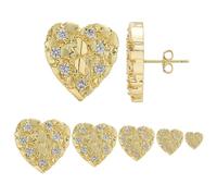 Boucles d'oreilles pépites plaquées or 14 carats pour homme, unisexe à tige ronde texturée, en forme de cœur en oxyde de zirconium, M(14mm), Laiton, Pas de gemme