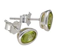 Boucles d'oreilles péridot 6 x 4 mm | Pierres précieuses ovales à facettes en argent 925 | Fermeture à glissière | Carte de pierres précieuses incluses