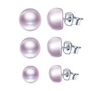 Boucles d'oreilles perles d'eau douce naturelles, en argent 925, clous d'oreilles élégantes pour femme fille, trois paires, 6mm, 7mm, 8mm