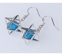 Boucles D'Oreilles Pierre,Crochets D'Oreille Argentés Turquoise Bleus Boucles D'Oreilles Pour Femmes, Boucles D'Oreilles Merkaba Pour Femmes, Bijoux D'Oreille Pendentif Hexagram Ajourés Stéréosc