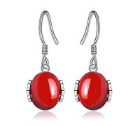Boucles D'Oreilles Pierre,Retro Argenté Crochets D’Oreille Pendentif En Agate Rouge Bijoux D’Oreille Pour Dames, Boucles D’Oreilles En Pierre Naturelle Minimalistes Pour Femmes, Purifier Le Cham