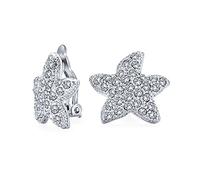 Boucles D'Oreilles Pince Étoiles De Mer En Cristal Pavé Pour Femmes Oreilles Non Percées Laiton Argenté