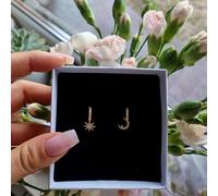 Boucles d'oreilles plaquées or avec pendentif lune et étoile en acier chirurgical 316L, antiallergiques, 2 cm