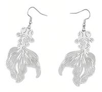 Boucles d'oreilles poisson rouge fluide - Bijou aquatique cadeaux printemps été (Argenté)