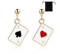 Boucles d'Oreilles Poker Plaqué Or Pour Femmes - Cartes à Jouer Motif Charms Coeurs Aces Of Spades - Bijoux à La Mode Cadeau Pour Les Filles