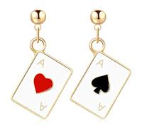 Boucles d'oreilles poker pour femme - Élégantes breloques de cartes à jouer plaquées or avec cœurs - As - Bijoux tendance - Cadeau pour fille, mariage, anniversaire, Noël, fête des mères