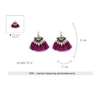 Boucles d'oreilles pompons éventail strass bohème chic - 7×6 cm, alliage & frange coton, VIOLET BORDEAUX