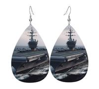 Boucles d'oreilles porte-avions pour femme en cuir en forme de larme - Boucles d'oreilles pendantes double face légères pour femme - Bijoux tendance - Cadeau d'anniversaire