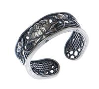 Boucles d'oreilles pour dames bague réglable femmes, S925 argent sterling rétro vieilli creux Lotus Bud Nation réglable ouvert articulation queue anneau doigt articulation orteil anneau bijoux pour