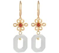 Boucles d'oreilles pour femme, argent sterling, jade blanc naturel Hetian, nœud porte-bonheur, crochets d'oreilles carrés
