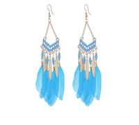 Boucles d'oreilles pour femme en argent 925 avec crochet en forme de plume et goutte - Bleu bohème, Crochets argentés