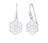 Boucles d'oreilles pour femme en argent - Symbole fleur de vie - Boucles d'oreilles pendantes avec symbole d'énergie - Fleur de vie - Style bohème - En argent sterling 925