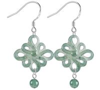 Boucles d'oreilles pour femmes,Bijoux Boucles d'oreilles en jade avec nœud de bon augure, fleur, clou d'oreille en argent, Feng Shui, richesse, amour, amulette d'oreille en cristal, pièces en argent p