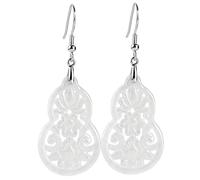 Boucles d'oreilles pour femmes,Bijoux Boucles d'oreilles en jade Feng Shui, bijoux de richesse, blanc Fei Cui Jadeit, gourde antique, pendentif Wu Lou, fleurs creuses, longévité, calebasse, cristal, c