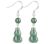 Boucles d'oreilles pour femmes,Bijoux Boucles d'oreilles en jade pendantes en perles de gourde niveau Fei Cui Jade Longévité Boucles d'oreilles en gourde Crochet Bijoux de vacances Feng Shui Riche Wu