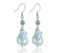 Boucles d'oreilles pour femmes,Bijoux Boucles d'oreilles en orchidée de jade, pièces en argent pur, amulette de richesse Feng Shui, gemme d'équilibre des chakras, eau bleue Fei Cui, flore de jade, cri