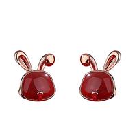 Boucles d'oreilles pour femmes,Bijoux Bracelet en agate rouge rempli d'or rose en argent pur talisman de lapin 2023 richesse du zodiaque collier en cristal animal ensemble de boucles d'oreilles amulet