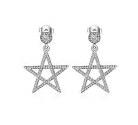 Boucles D'Oreilles pour Femmes, Boucle D'Oreille Clou Zirconium Plaqué Argent Étoile 25X12.5mm pour Nouvelle Année Bijoux