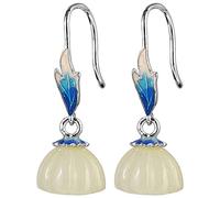 Boucles d'oreilles pour Femmes, Boucle d'oreille s Edge Technologie d'émail néphrite Naturelle incrustée de Lotus Femelle Boucles d'oreilles Simples