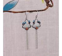Boucles d'oreilles pour femmes, boucles d'oreilles chinoises S925 femme rétro Fashion ethnique Blue Blue Néphrite Lotus Tassel Boucles d'oreilles