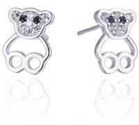 Boucles d'oreilles pour femmes, boucles d'oreilles creuses en argent sterling en forme d'ourson brillant en zircon
