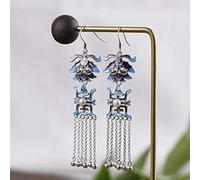 Boucles d'oreilles pour Femmes, Boucles d'oreilles de Style Chinois S925, Boucles d'oreilles cloisonnées Vintage pour Femmes, chaîne de Perles, Boucles d'oreilles en Perles de Lotus
