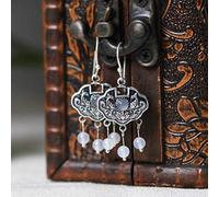 Boucles d'oreilles pour femmes, boucles d'oreilles de style chinois S925 rétro art mode poisson calcédoine gland bijoux boucles d'oreilles femmes calcédoine blanche