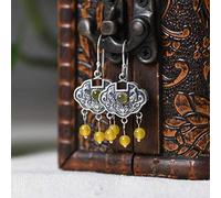 Boucles d'oreilles pour femmes, boucles d'oreilles de style chinois S925 rétro art mode poisson calcédoine gland bijoux boucles d'oreilles femmes calcédoine blanche