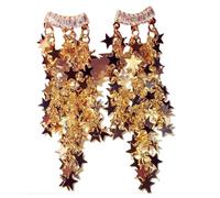Boucles d'oreilles pour femmes, Boucles d'oreilles en argent pur S925 avec pompon pailleté et tempérament élégant incrusté de zircons en forme d'étoile for femmes(Gold)