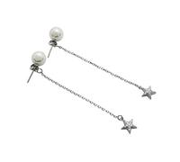 Boucles d'oreilles pour femmes, boucles d'oreilles en perles boucles d'oreilles étoiles longues boucles d'oreilles à glace de zircon à double oreille, blanc,