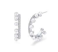 Boucles D'Oreilles pour Femmes, Clou D'Oreilles Femme Argent 925 Perle Demi-Cerceau 7X9mm pour Bal de Promo Bijoux