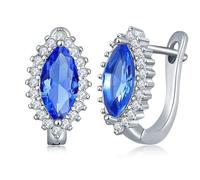 Boucles D'Oreilles pour Femmes, Créoles Zirconium Bleu Foncé Zircon Incrusté de Style Halo 8X16mm pour Anniversaire Bijoux