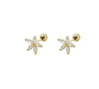 Boucles d'oreilles pour femmes en argent sterling 925, simples, en forme de fleur et de fil de zircon, boucles d'oreilles cochléaires à vis, petites étoiles à cinq branches, bijoux cadeau