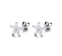 Boucles d'oreilles pour femmes en argent sterling 925, simples, en forme de fleur et de fil de zircon, boucles d'oreilles cochléaires à vis, petites étoiles à cinq branches, bijoux cadeau