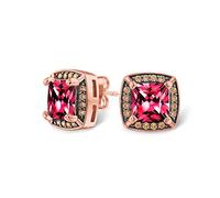Boucles D'Oreilles Pour Femmes En Zircone Cubique Fuchsia Rouge Et Rose, Taille Coussin, Laiton Plaqué Or Rose