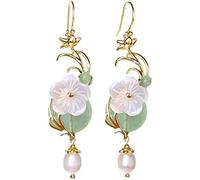 Boucles d'oreilles pour Femmes Fleur De Coquillage Délicat - Classique Élégant Perle Jade Rétro Crochet d'oreille Bijoux Goutte d'oreille, Charme Chic Clip d'oreille Accessoires Mode Tendance Dan