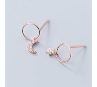 Boucles d'oreilles pour femmes, S925 Boucles d'oreilles coréen Fashion Diamond Diamond Star Moon Moucles d'oreilles Tempérament Personnalité Rose