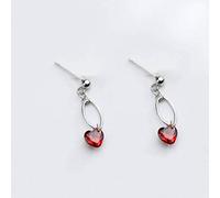 Boucles d'oreilles pour femmes, S925 Boucles d'oreilles femelles coréennes Fashion coréenne Creux boucles d'oreilles Tempérament Femelle en forme de cœur en diamant rouge