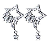 Boucles d'oreilles pour femmes, S925 Star Eargs d'oreilles femelles coréennes Hollow à cinq boucles d'oreilles courtes étoiles