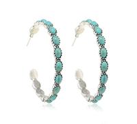 Boucles d'oreilles pour Femmes tendus tendus naturels Turquoise Pelle métal Grandes Boucles d'oreilles ovales