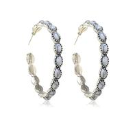 Boucles d'oreilles pour Femmes tendus tendus naturels Turquoise Pelle métal Grandes Boucles d'oreilles ovales