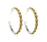 Boucles d'oreilles pour Femmes tendus tendus naturels Turquoise Pelle métal Grandes Boucles d'oreilles ovales