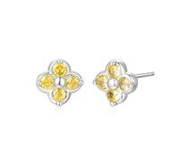 Boucles d'oreilles pour femmes trèfle en citrine Argent Sterling 925 Boucles d'oreilles pierre de naissance de novembre (11-Citrine)