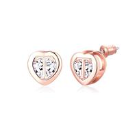 Boucles d'oreilles pour filles - Boucles d'oreilles à tige en forme de cœur en or 14 carats, or rose/plaqué argent, hypoallergéniques - Cadeau d'anniversaire pour filles, petite amie, épouse